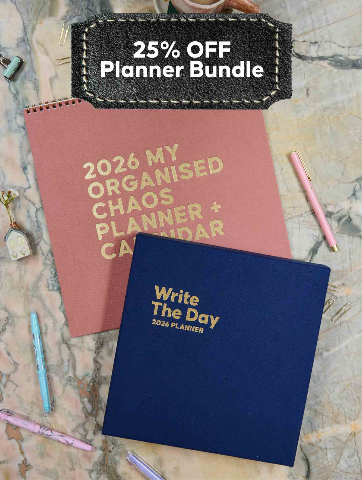 2026 Linen Calendar Rose + Write The Day Planner Navy