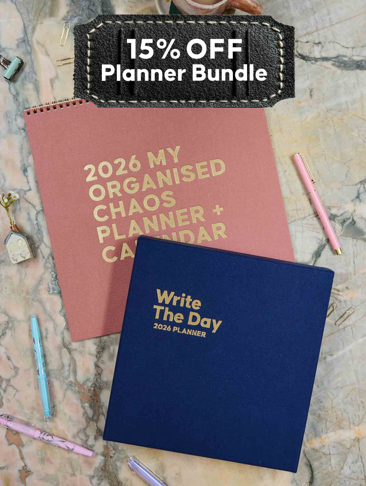 2026 Linen Calendar Rose + Write The Day Planner Navy