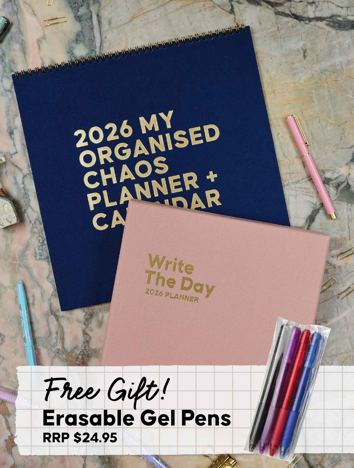 2026 Linen Calendar Navy + Write The Day Planner Shell + FREE PEN PACK!