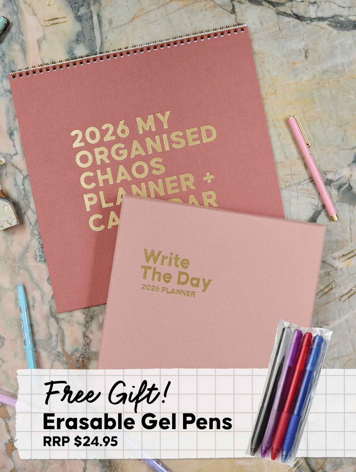 2026 Linen Calendar Rose + Write The Day Planner Shell + FREE PEN PACK!