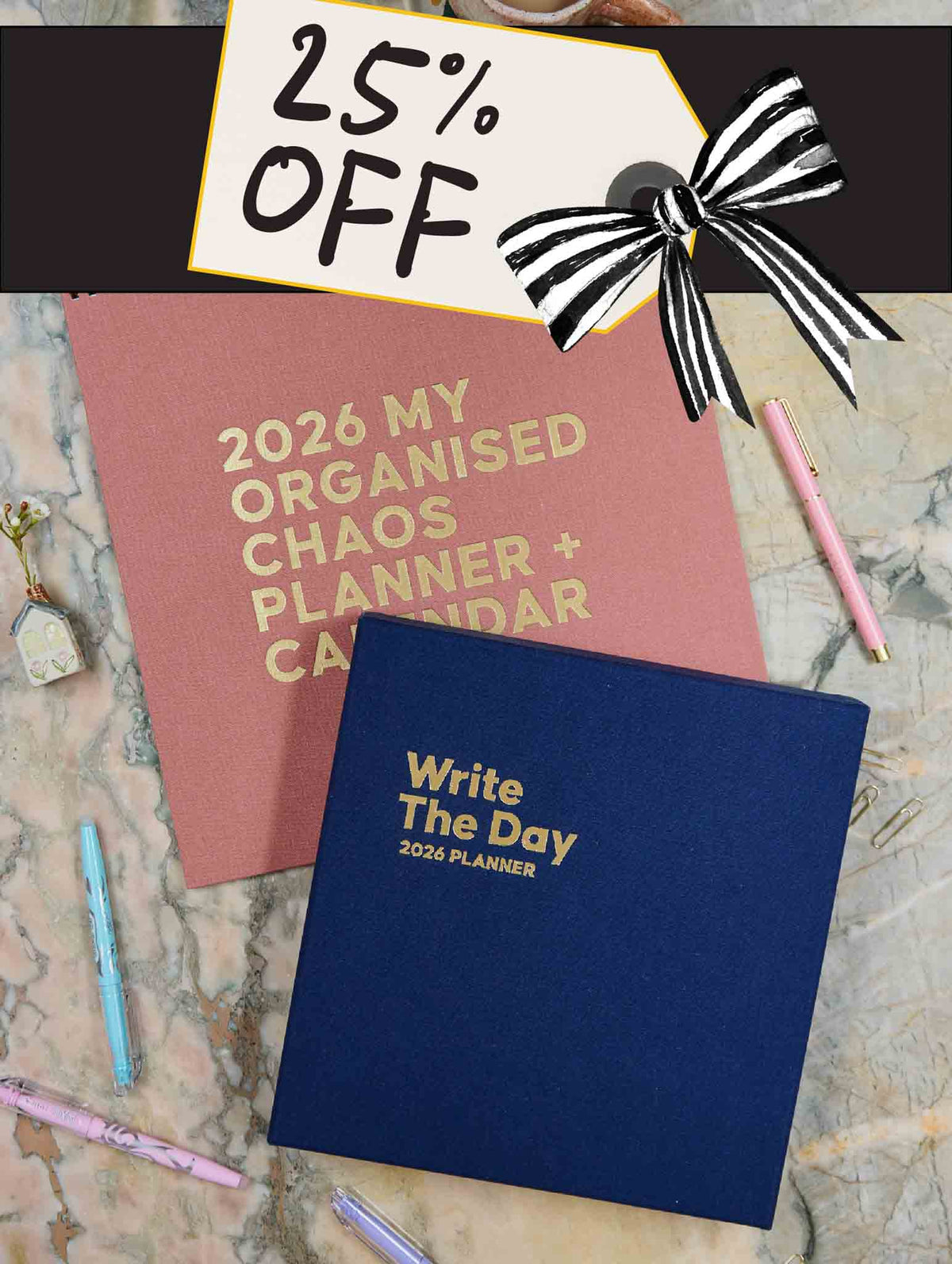 2026 Linen Calendar Navy + Write The Day Planner Shell