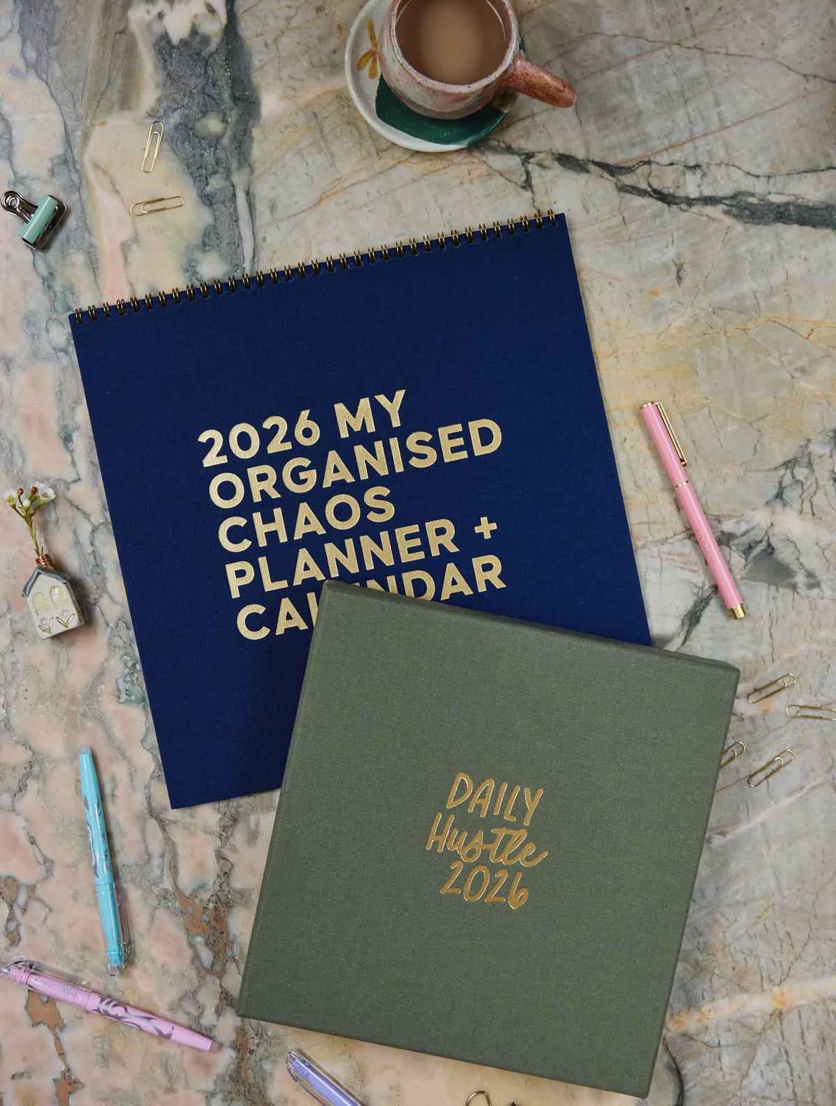 2026 Linen Calendar Navy + Daily Hustle Pistachio