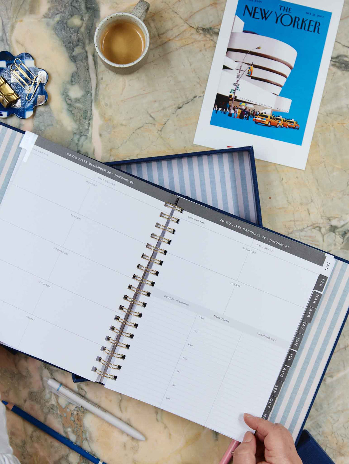 2026 Linen Calendar + Write The Day Planner. Navy + FREE PEN PACK!