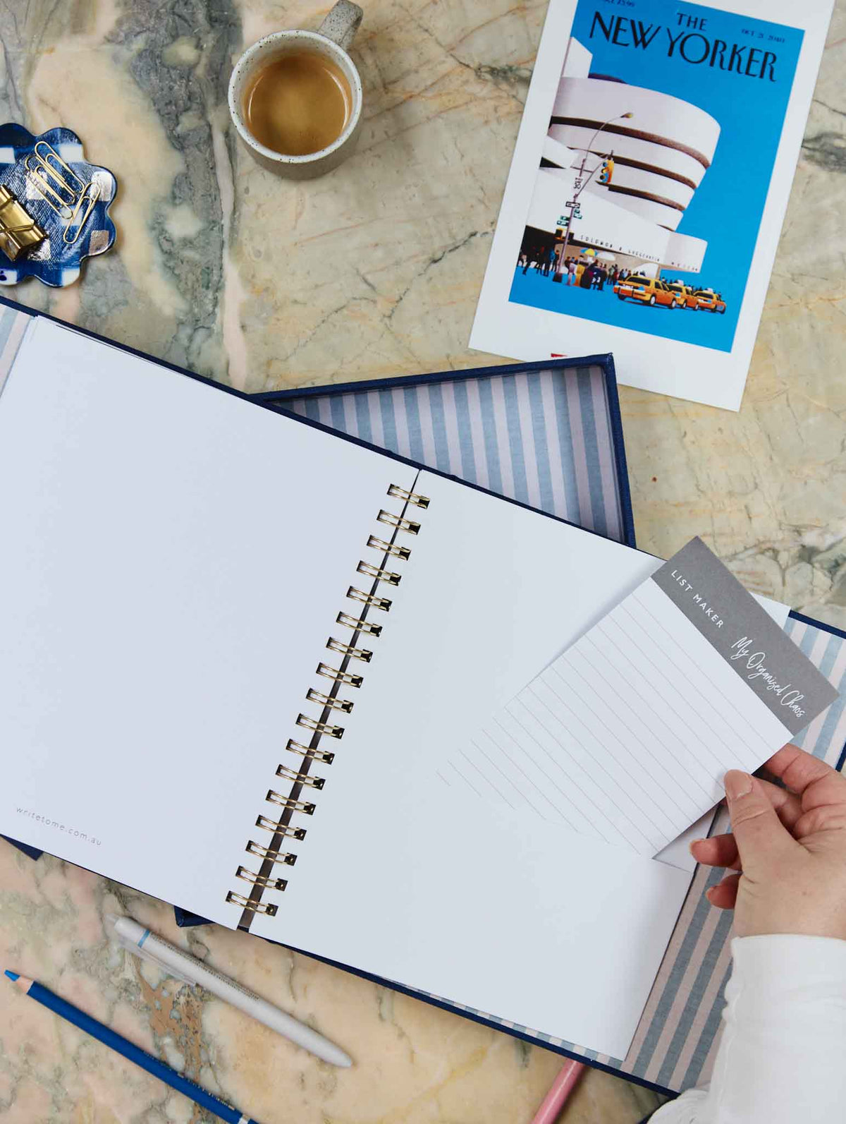 2026 Linen Calendar + Write The Day Planner. Navy