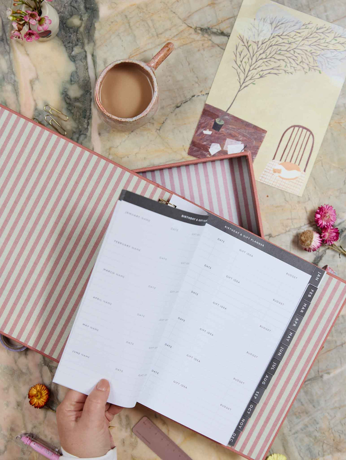 2026 Linen Calendar + Daily Hustle Planner. Rose + FREE PEN PACK!