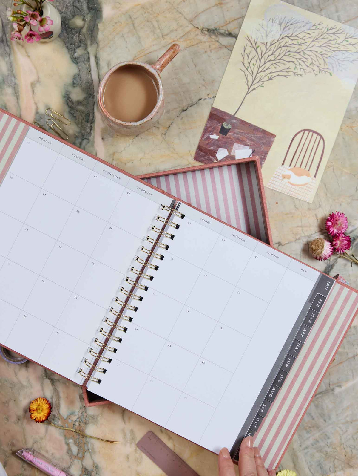 2026 Linen Calendar + Daily Hustle Planner. Rose + FREE PEN PACK!