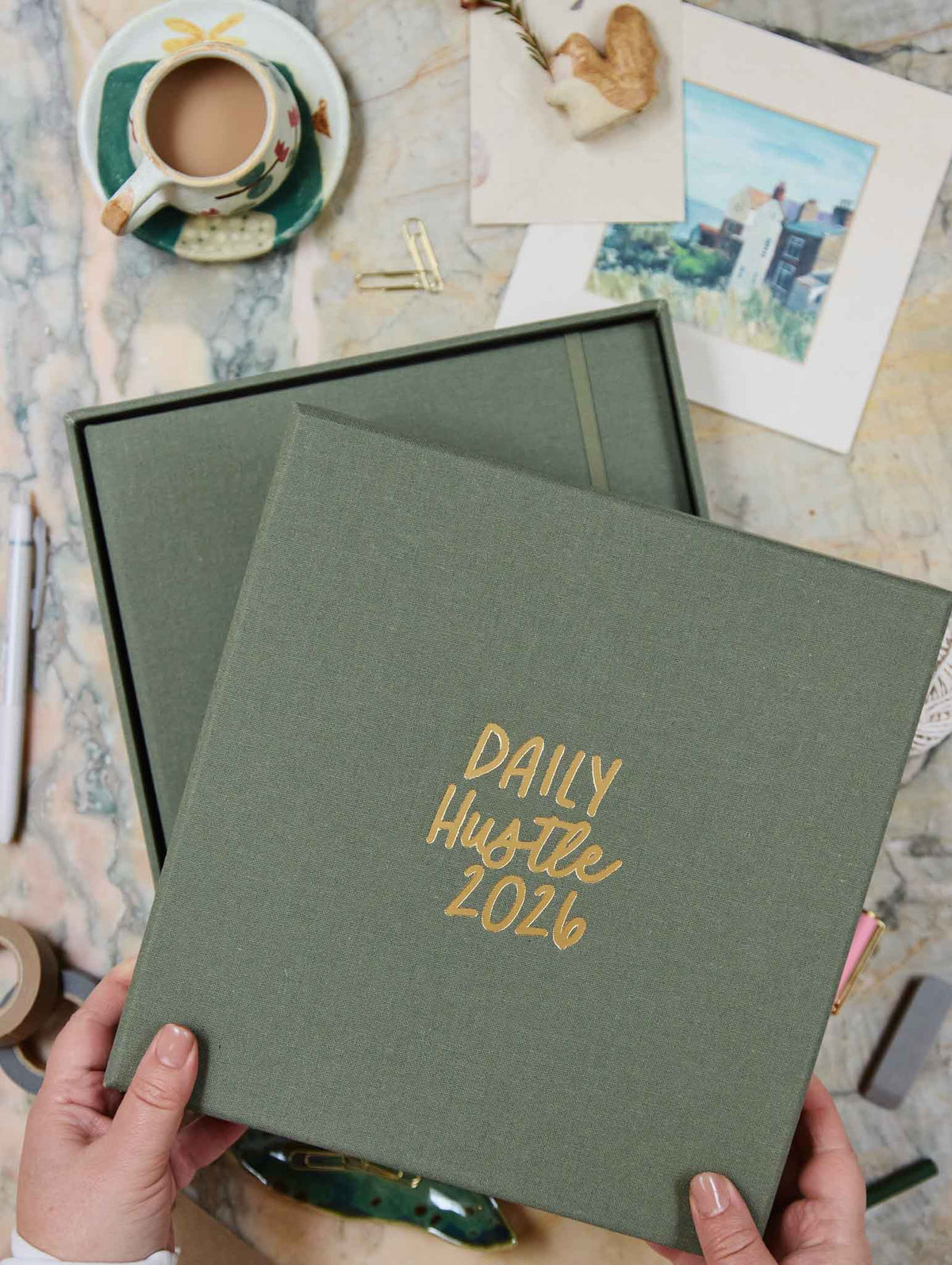 2026 Linen Calendar Rose + Daily Hustle Planner Pistachio
