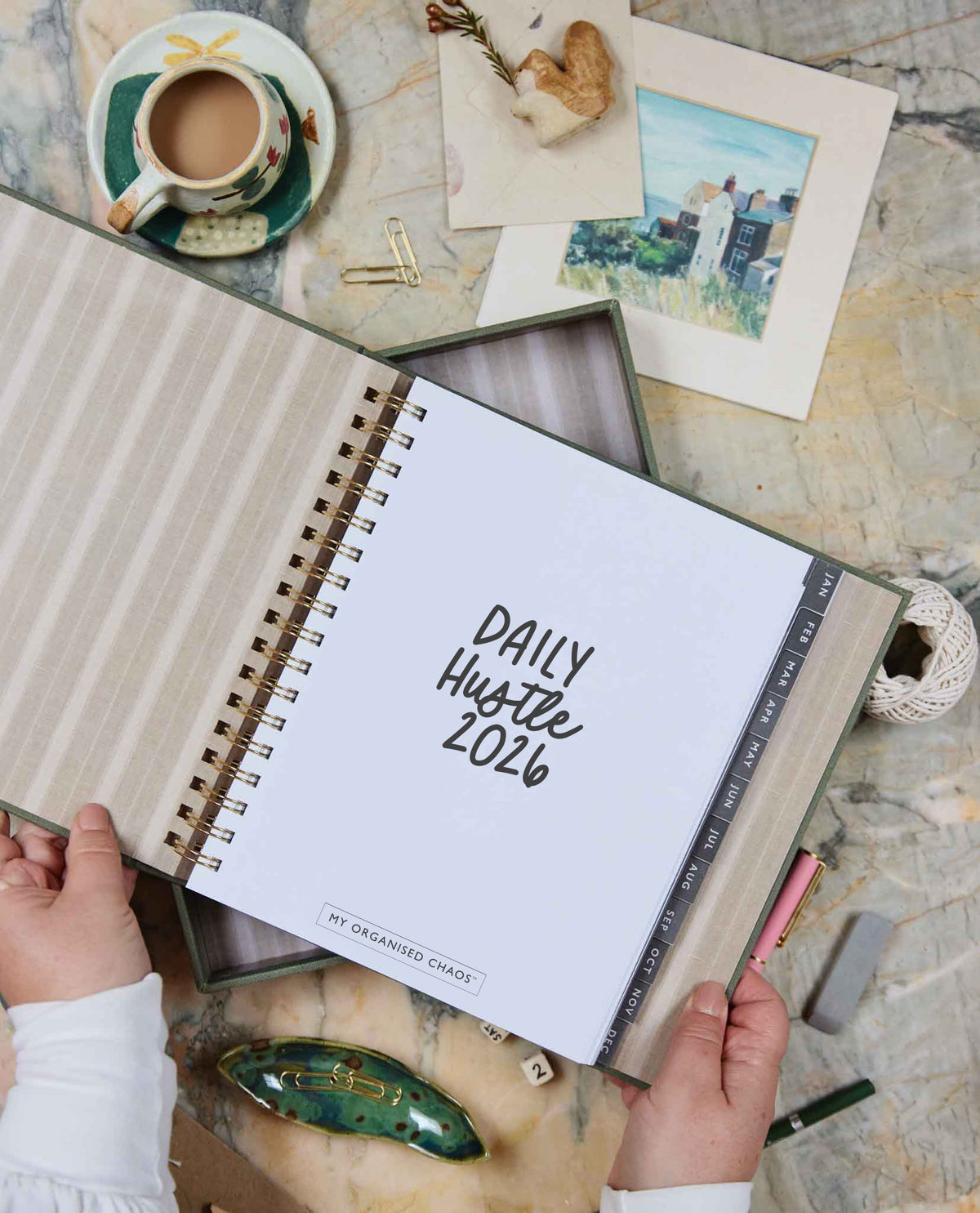 2026 Linen Calendar Rose + Daily Hustle Planner Pistachio
