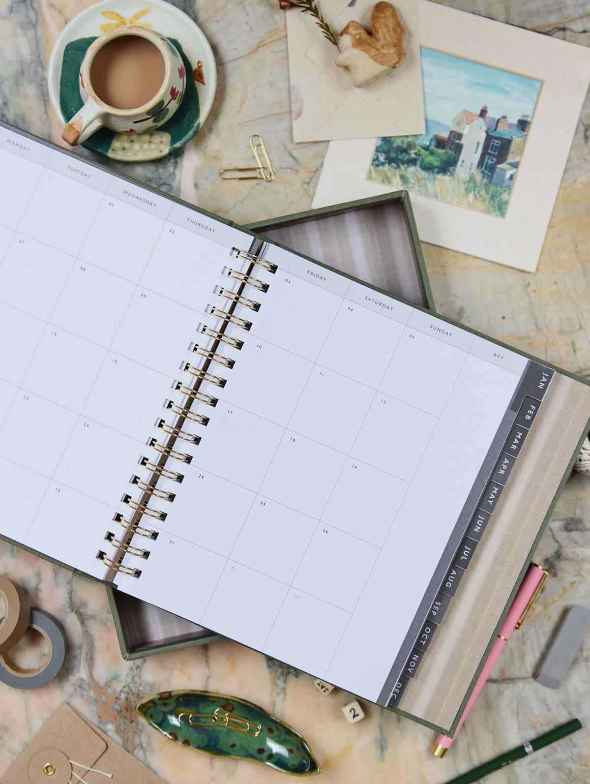 2026 Linen Calendar Navy + Daily Hustle Pistachio