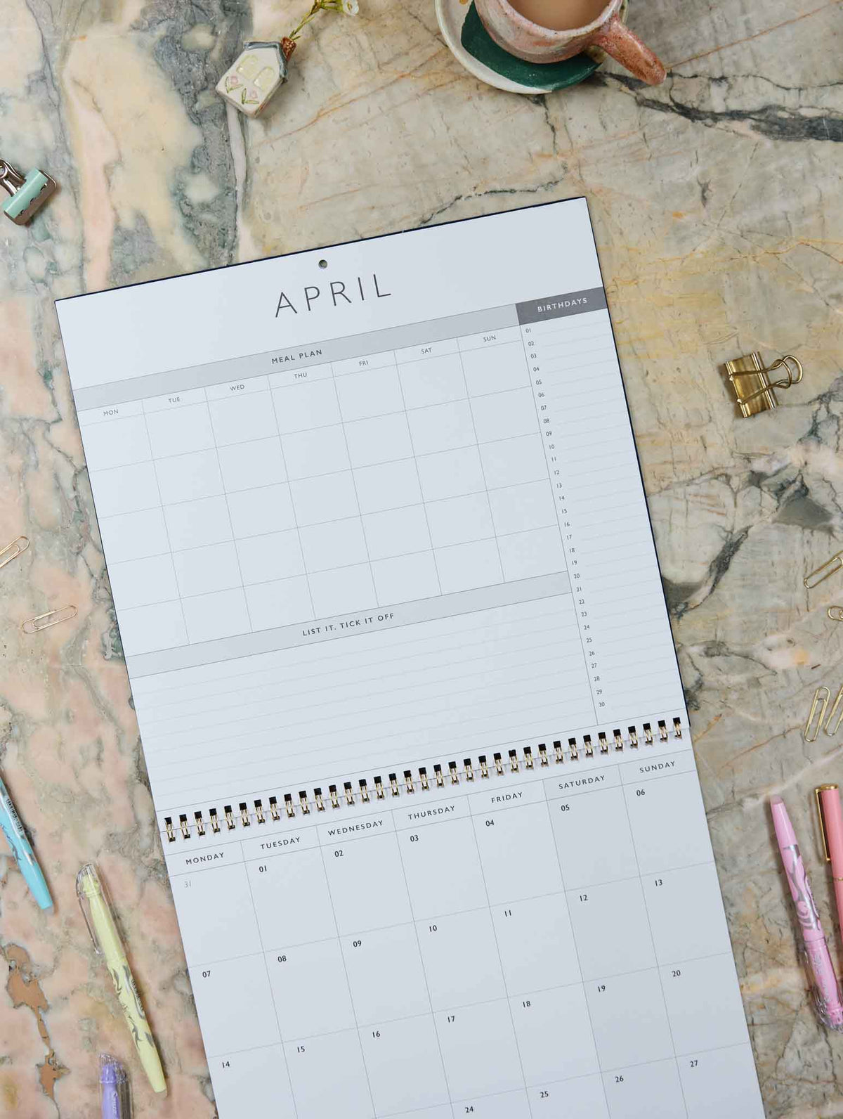 2026 Linen Calendar + Write The Day Planner. Navy + FREE PEN PACK!