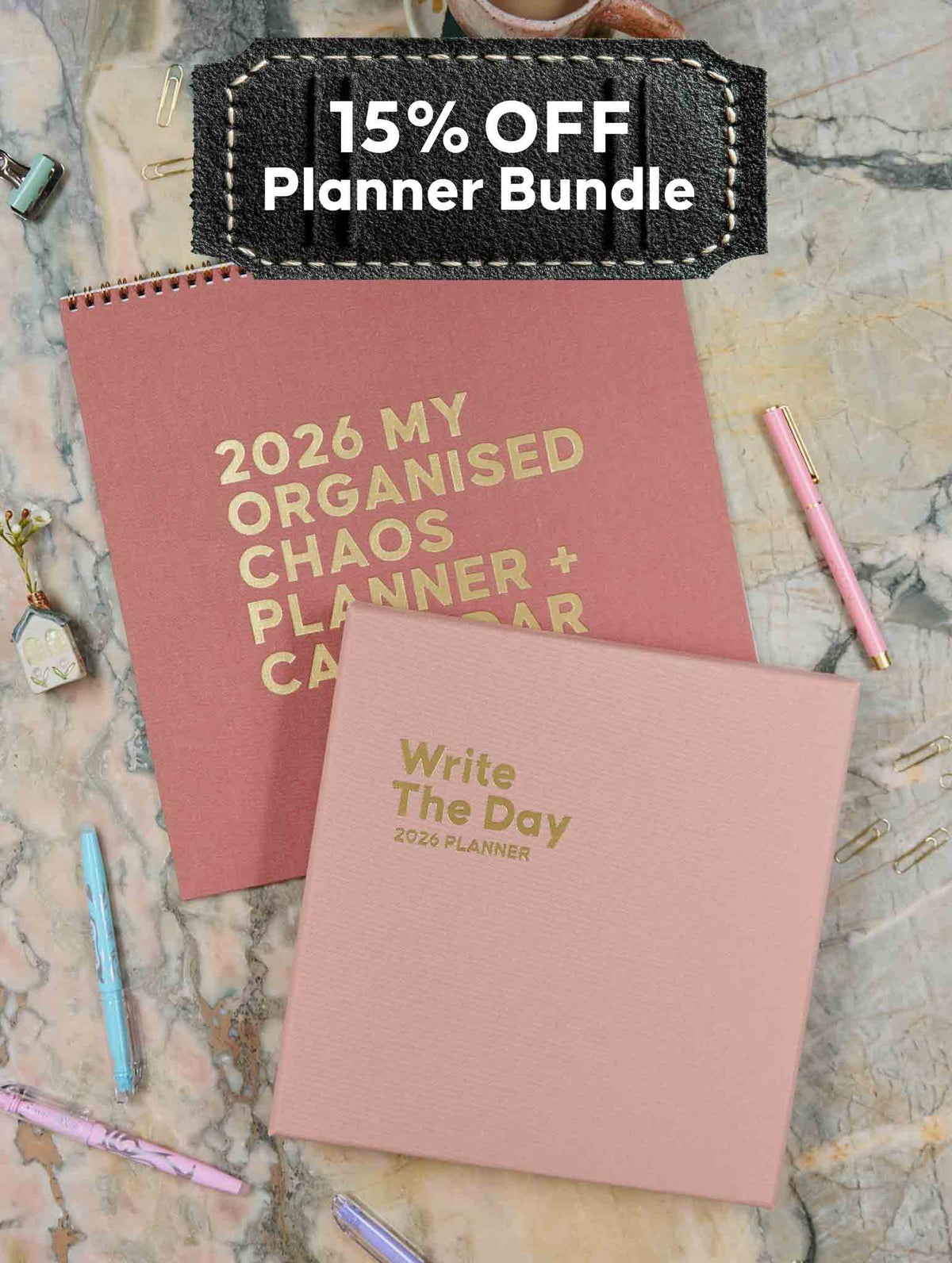 2026 Linen Calendar Rose + Write The Day Planner Shell
