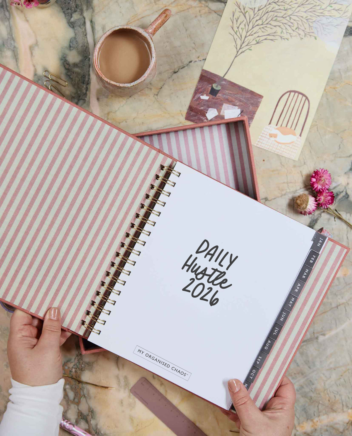 2026 Linen Calendar + Daily Hustle Planner. Rose