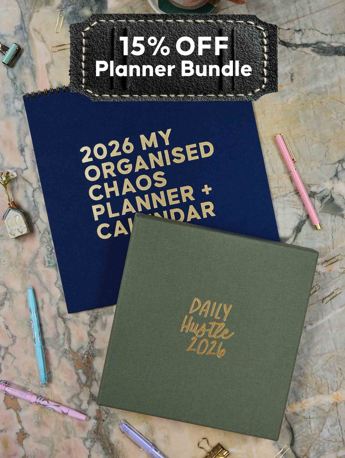 2026 Linen Calendar Navy + Daily Hustle Pistachio