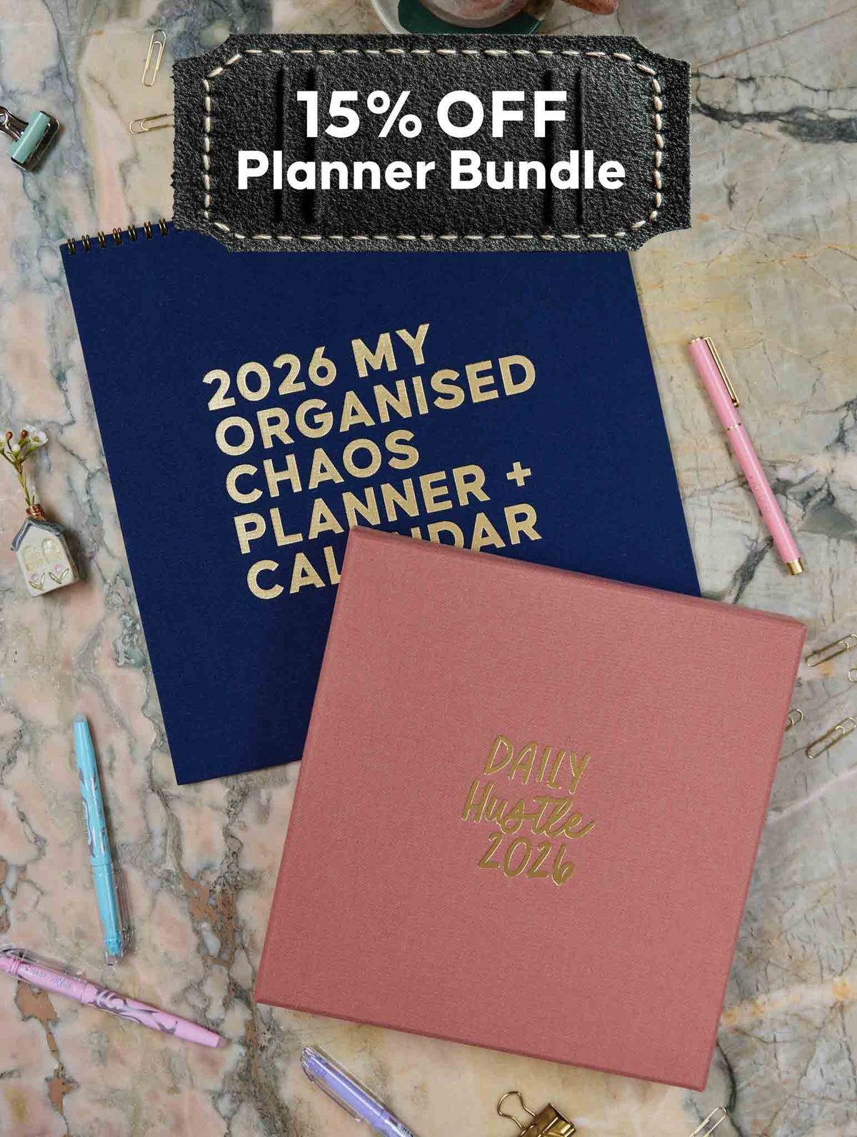 2026 Linen Calendar Navy + Daily Hustle Rose