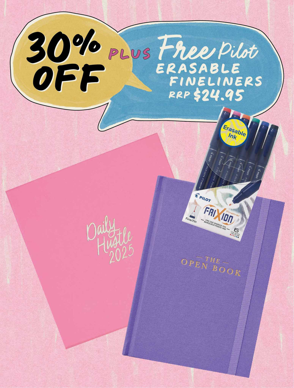 2025 Daily Hustle Planner + Open Book Violet Bundle + FREE PEN PACK!