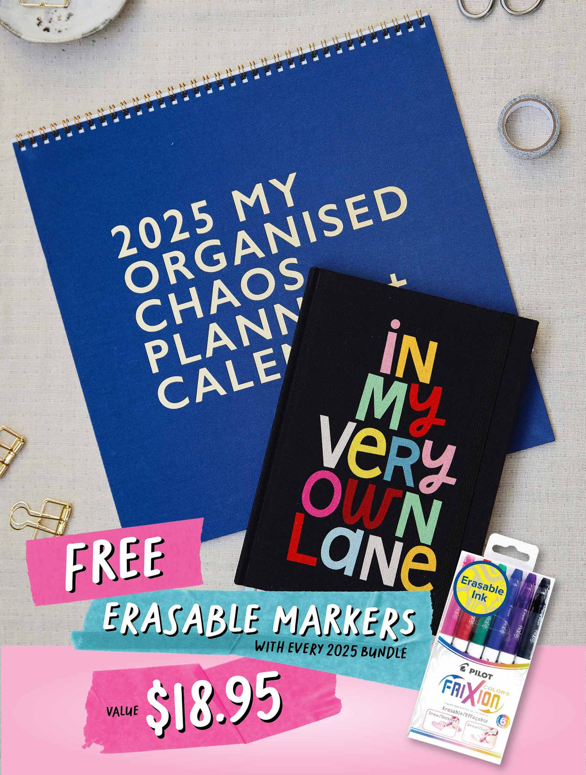 2025 Linen Calendar + Weekly Planner In My Lane Bundle + FREE GIFT!