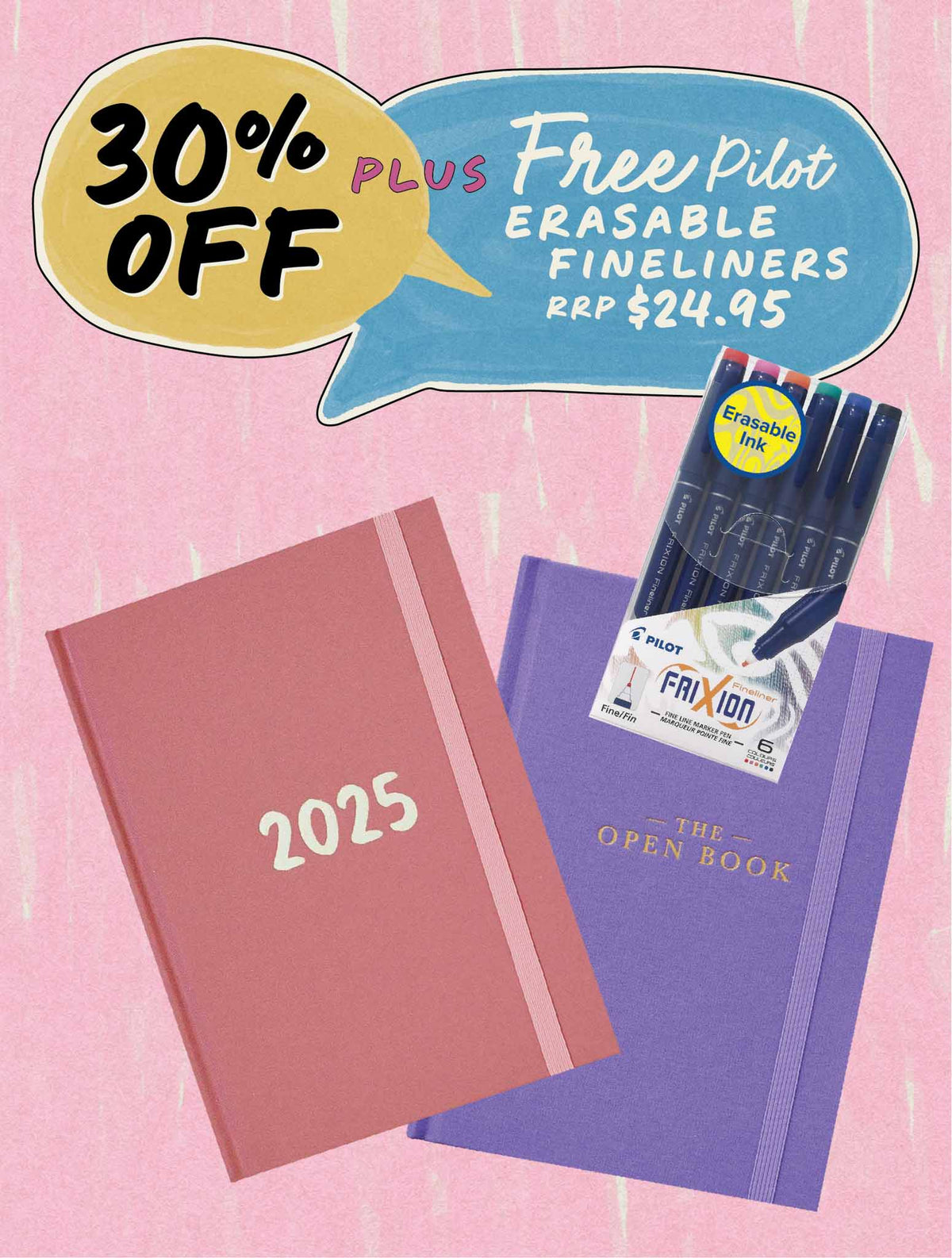 2025 Weekly Planner Blush + Open Book Violet Bundle + FREE PEN PACK!