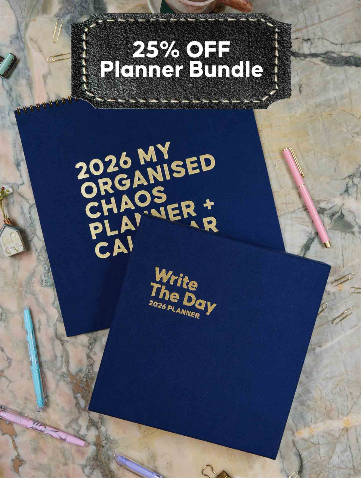 2026 Linen Calendar + Write The Day Planner. Navy