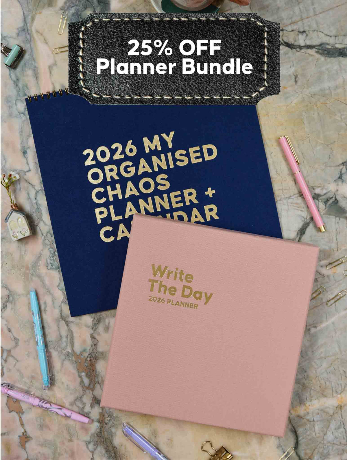 2026 Linen Calendar Navy + Write The Day Planner Shell