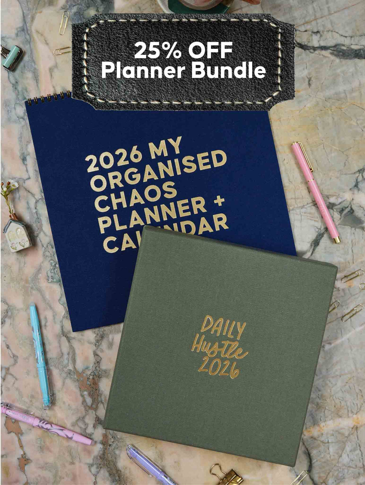 2026 Linen Calendar Navy + Daily Hustle Pistachio