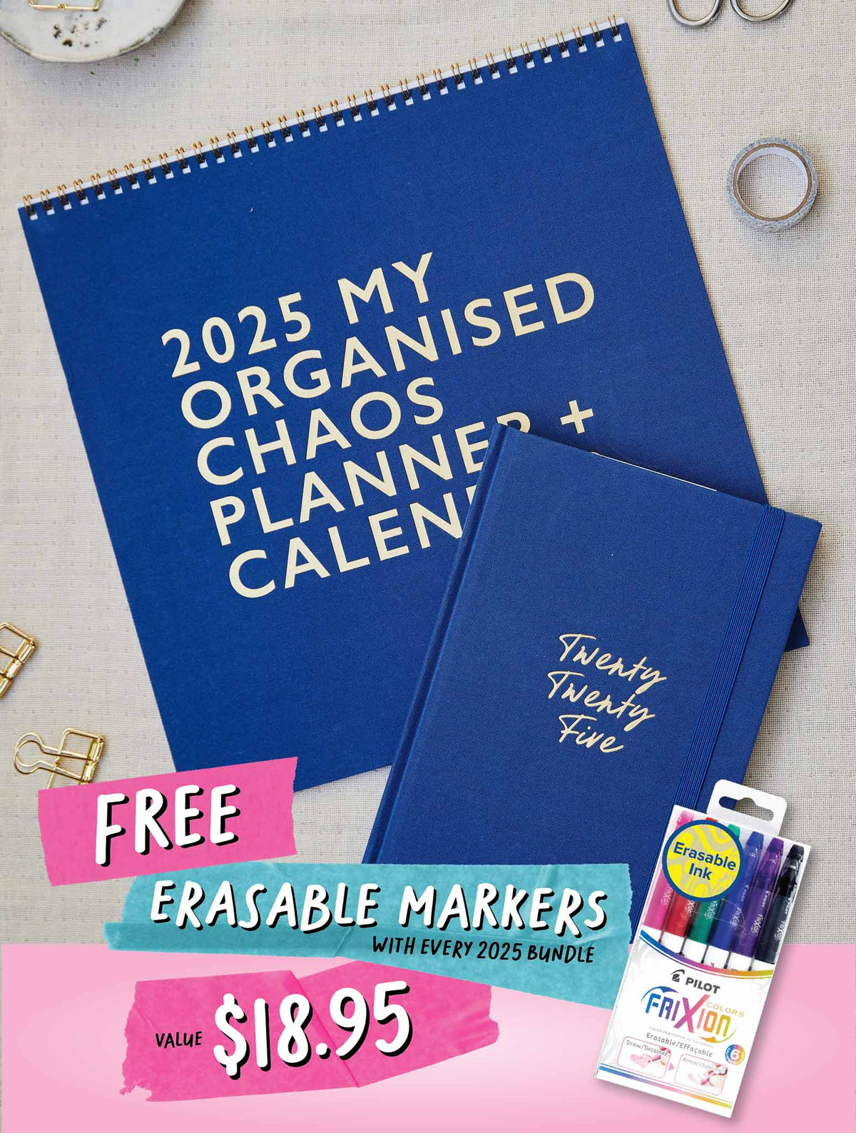 2025 Linen Calendar + Weekly Planner Indigo Bundle + FREE GIFT!