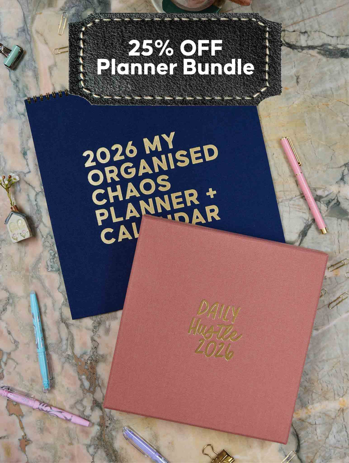 2026 Linen Calendar Navy + Daily Hustle Rose