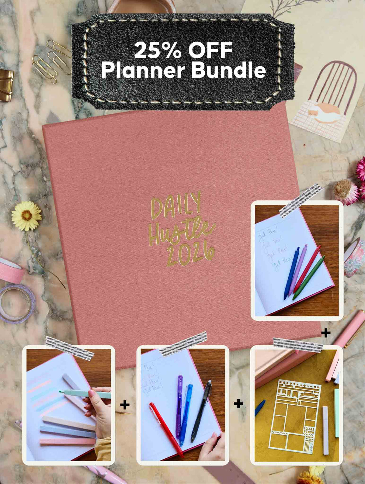 2026 Daily Hustle Planner Bundle. Rose