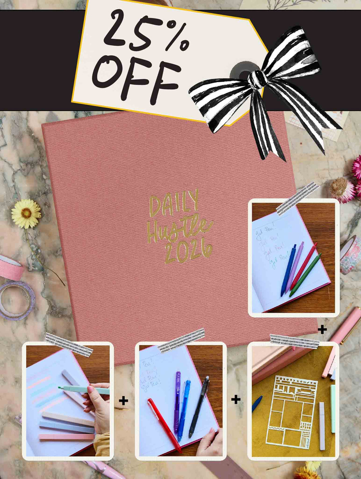 2026 Daily Hustle Planner Bundle. Rose