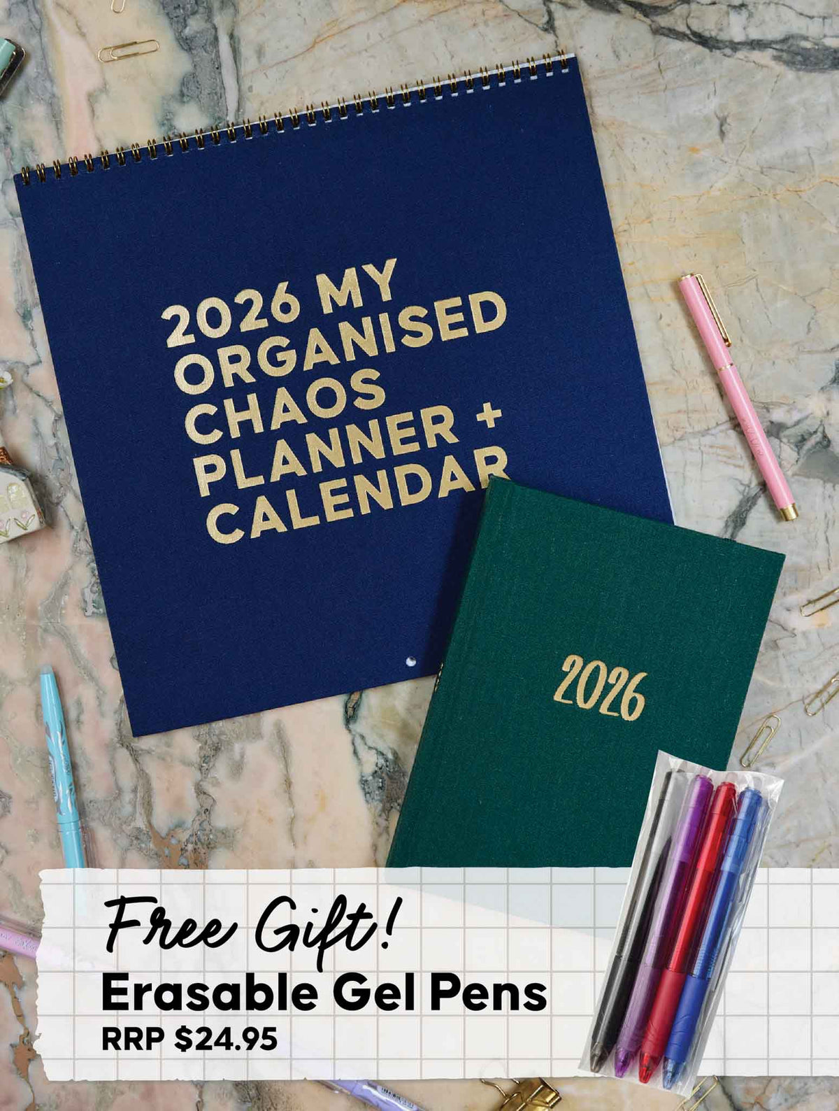 2026 Linen Planner Navy + Weekly Planner Fern Bundle + FREE PEN PACK!