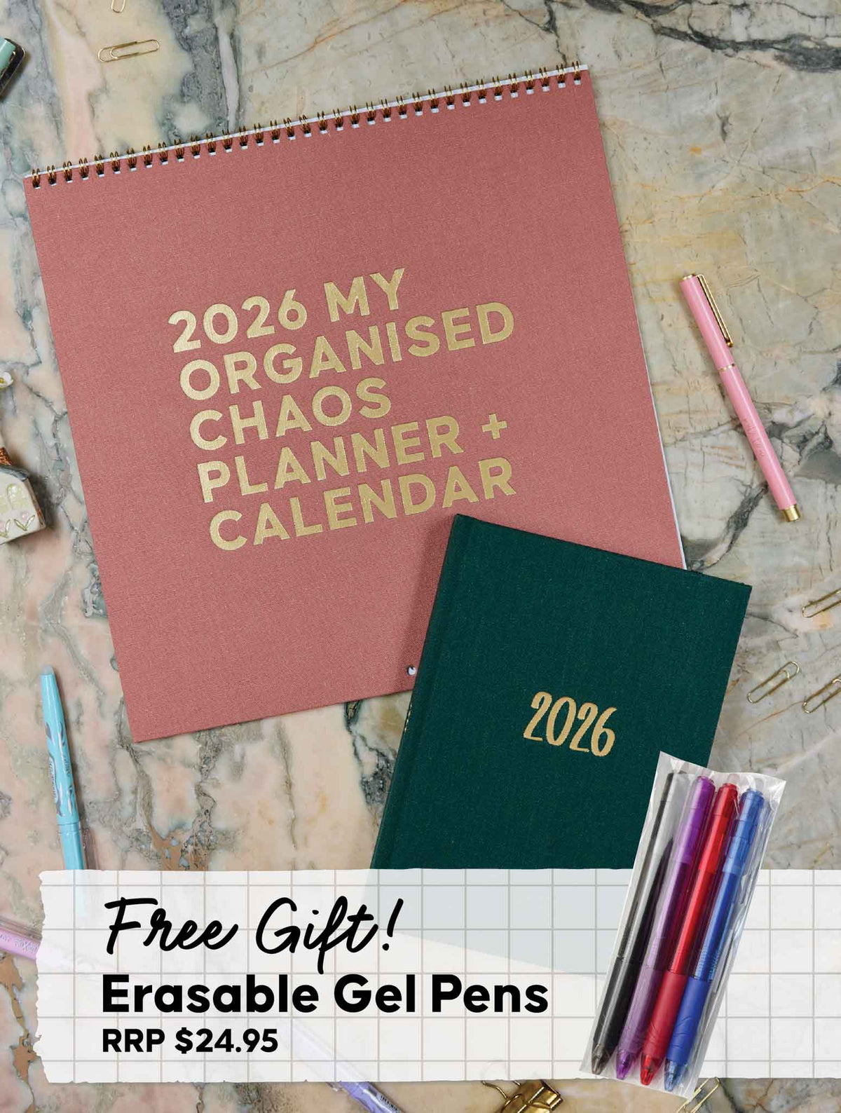2026 Linen Planner Rose + Weekly Planner Fern Bundle + FREE PEN PACK!