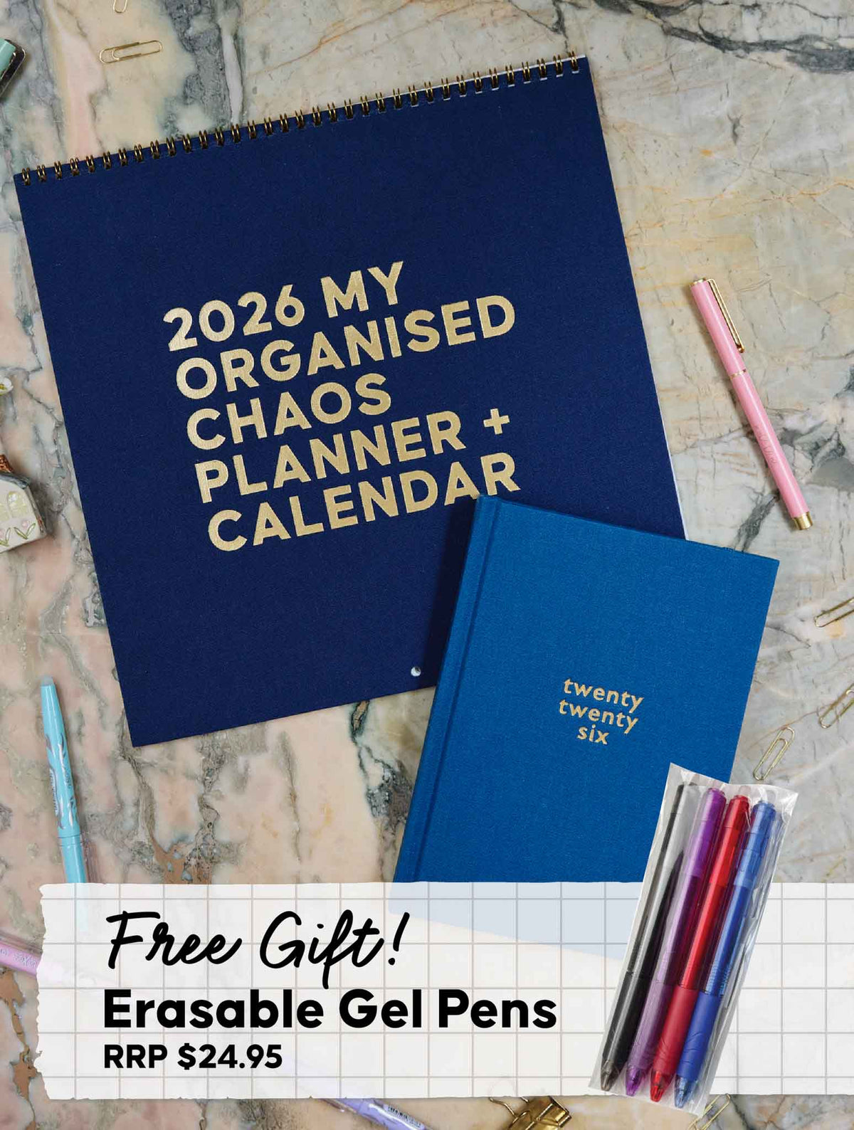 2026 Linen Planner Navy + Weekly Planner Sky Bundle + FREE PEN PACK!