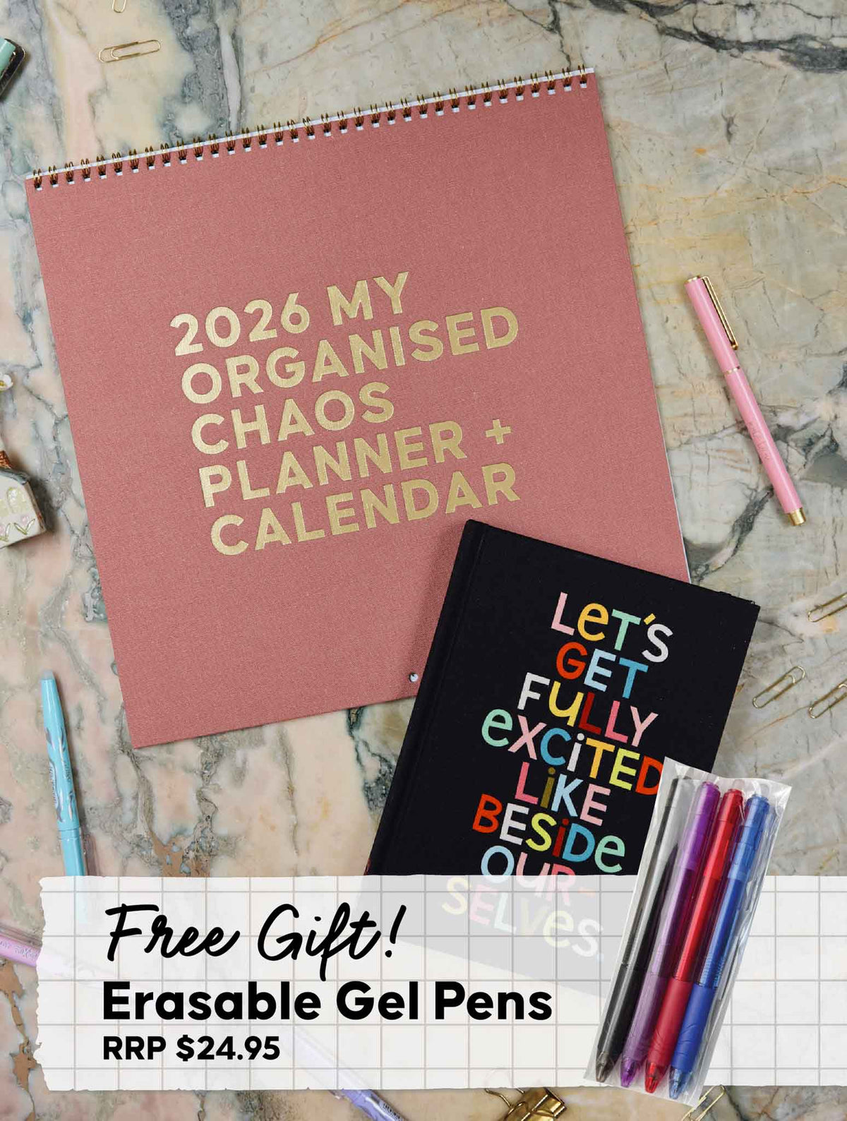 2026 Linen Planner Rose + Weekly Planner. Let's Get Excited Bundle + FREE PEN PACK!