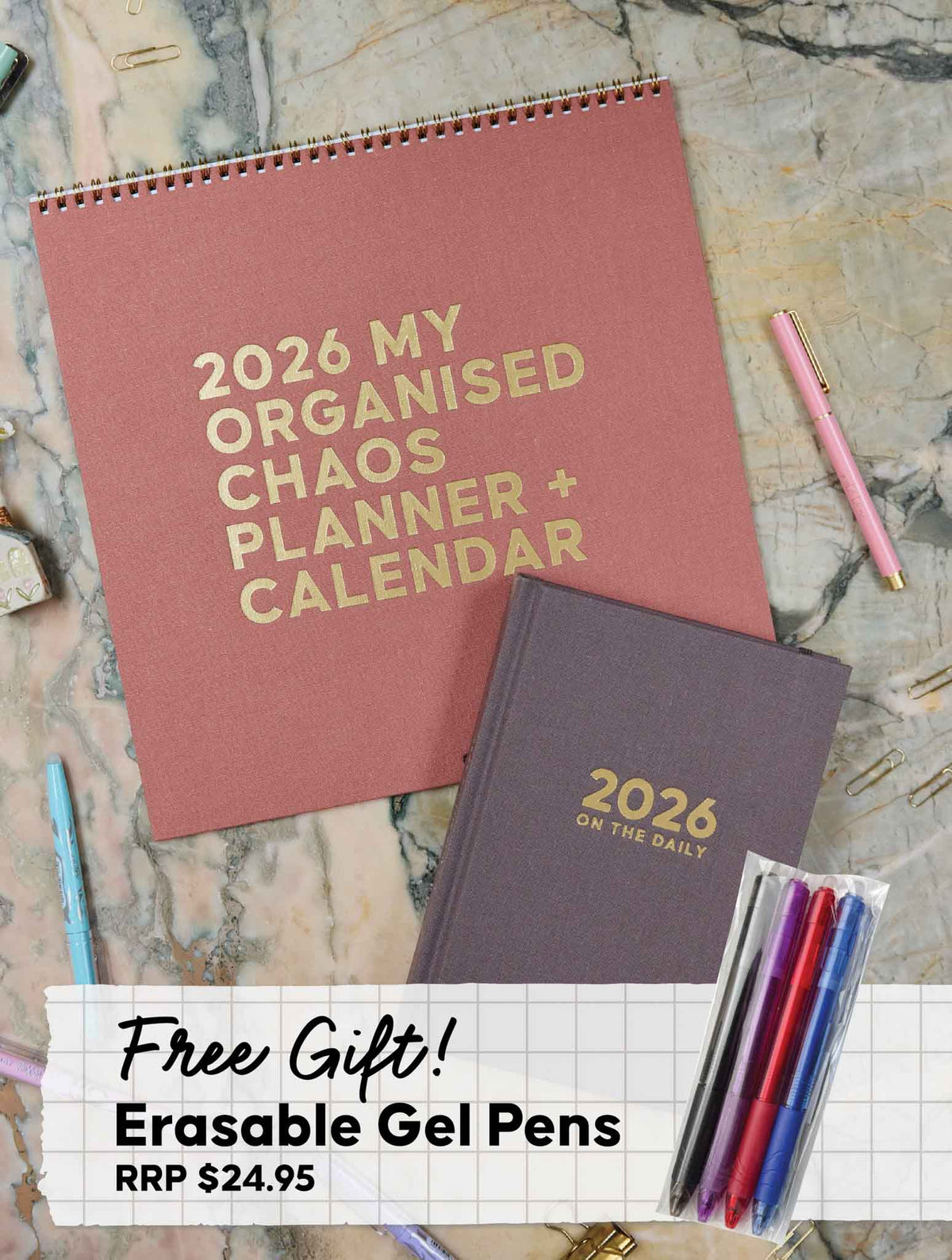 2026 Linen Planner Rose + On The Daily Planner Stone Bundle + FREE PEN PACK!