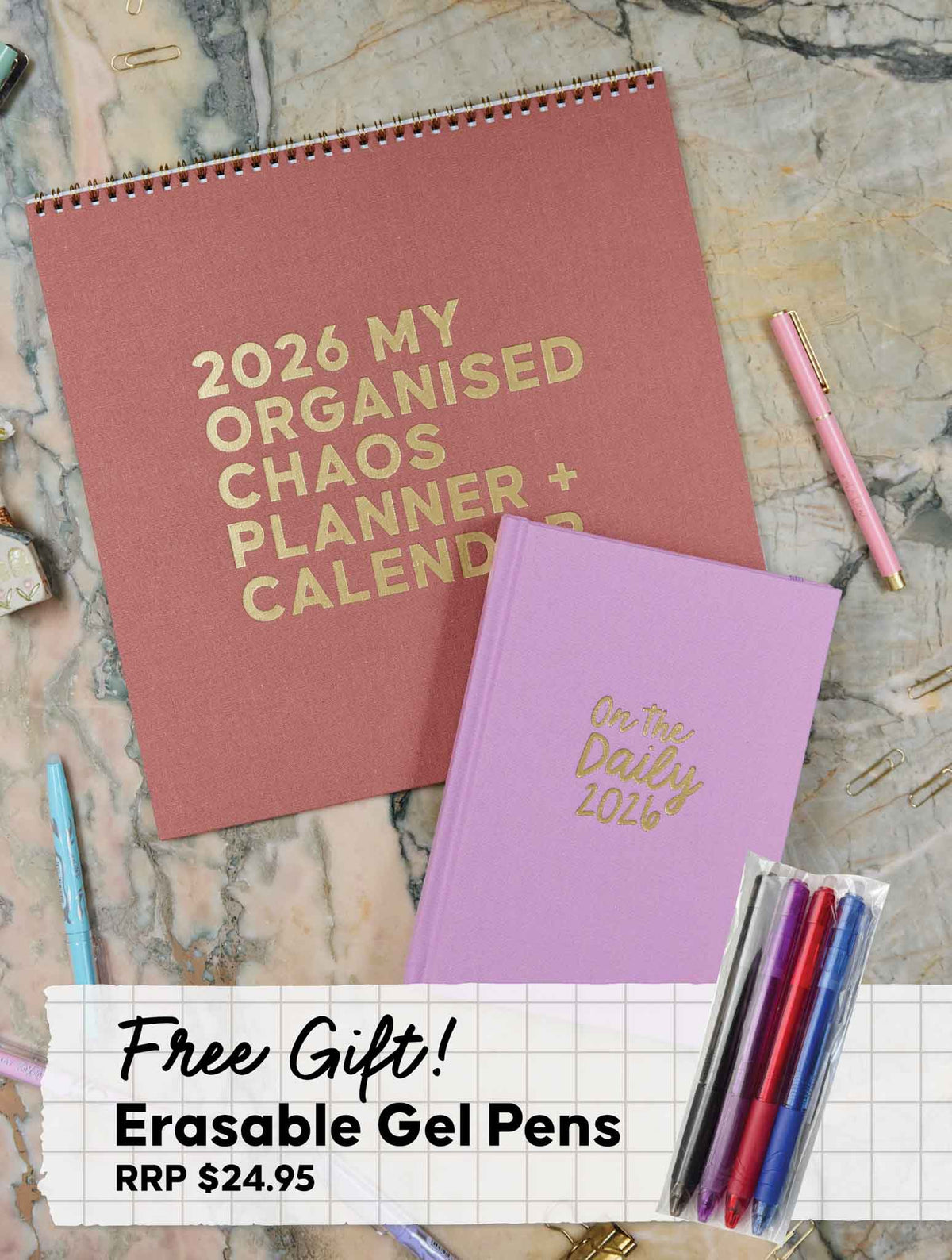 2026 Linen Planner Rose + On The Daily Planner Sorbet Bundle + FREE PEN PACK!