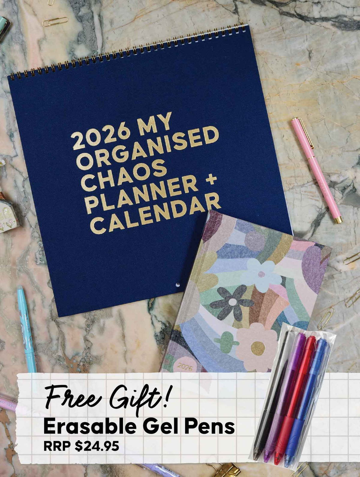 2026 Linen Planner Navy + Weekly Planner Flowers Bundle + FREE PEN PACK!