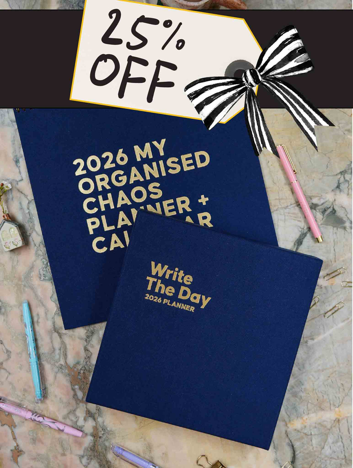 2026 Linen Calendar + Write The Day Planner. Navy