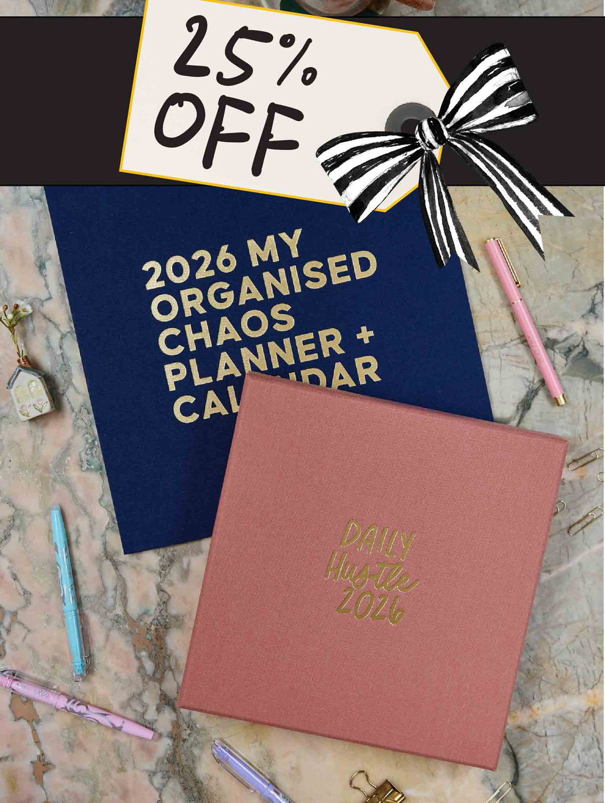 2026 Linen Calendar Navy + Daily Hustle Rose