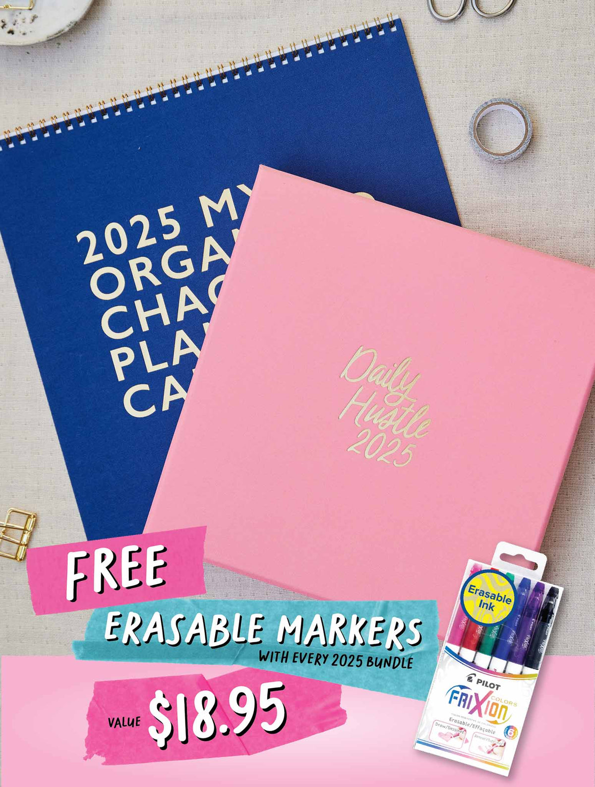 2025 Linen Calendar + Daily Hustle Planner Bundle + FREE GIFT!