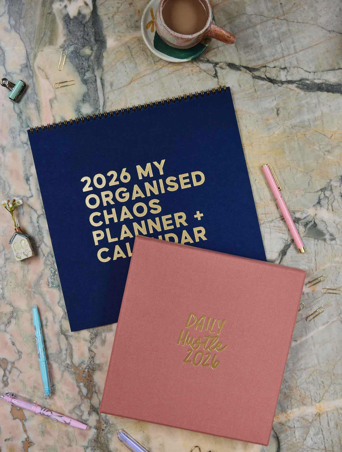 2026 Linen Calendar Navy + Daily Hustle Rose
