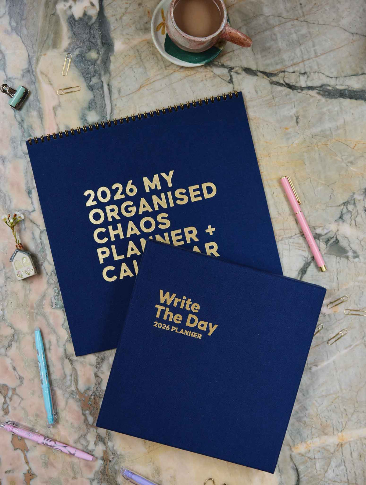 2026 Linen Calendar + Write The Day Planner. Navy