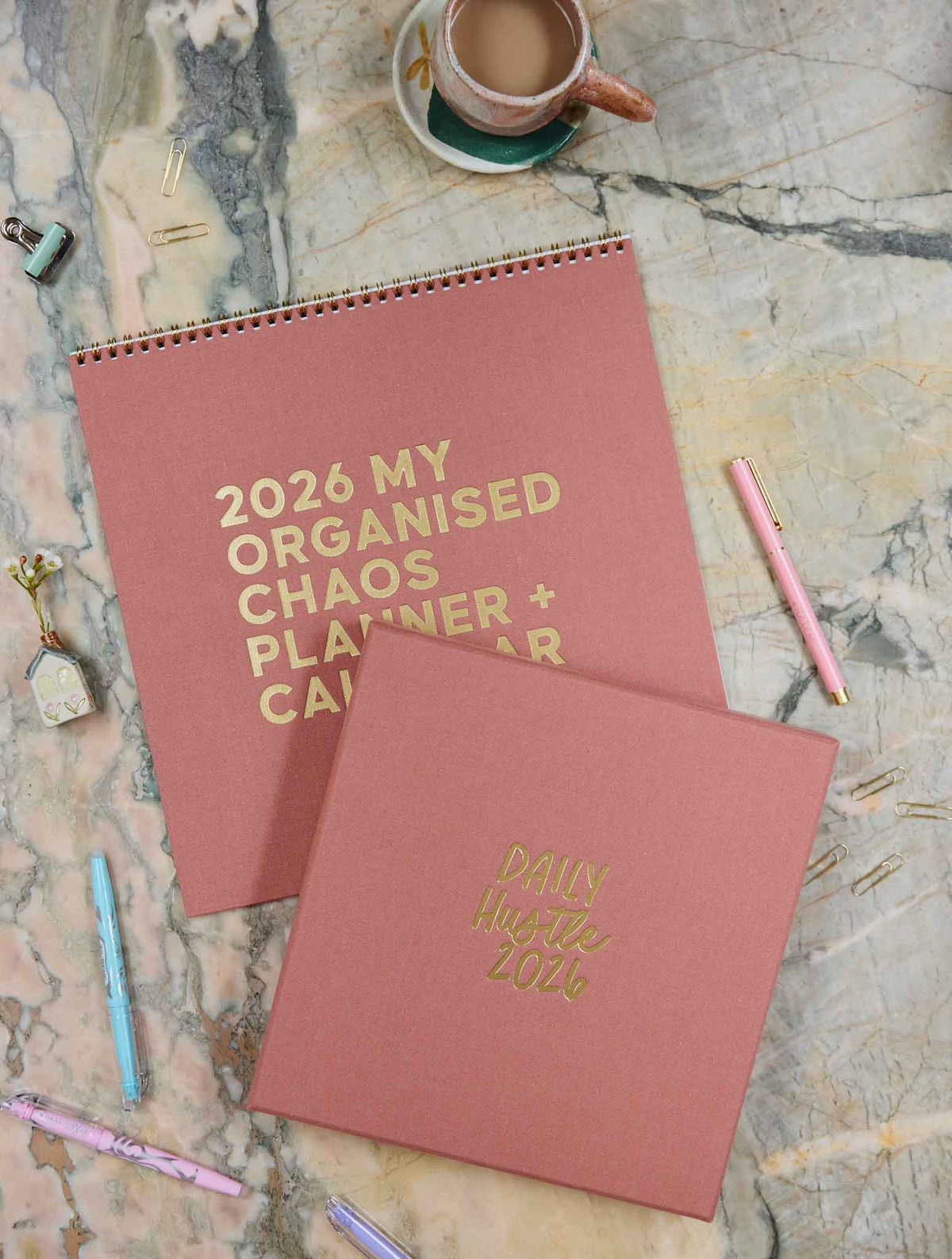 2026 Linen Calendar + Daily Hustle Planner. Rose
