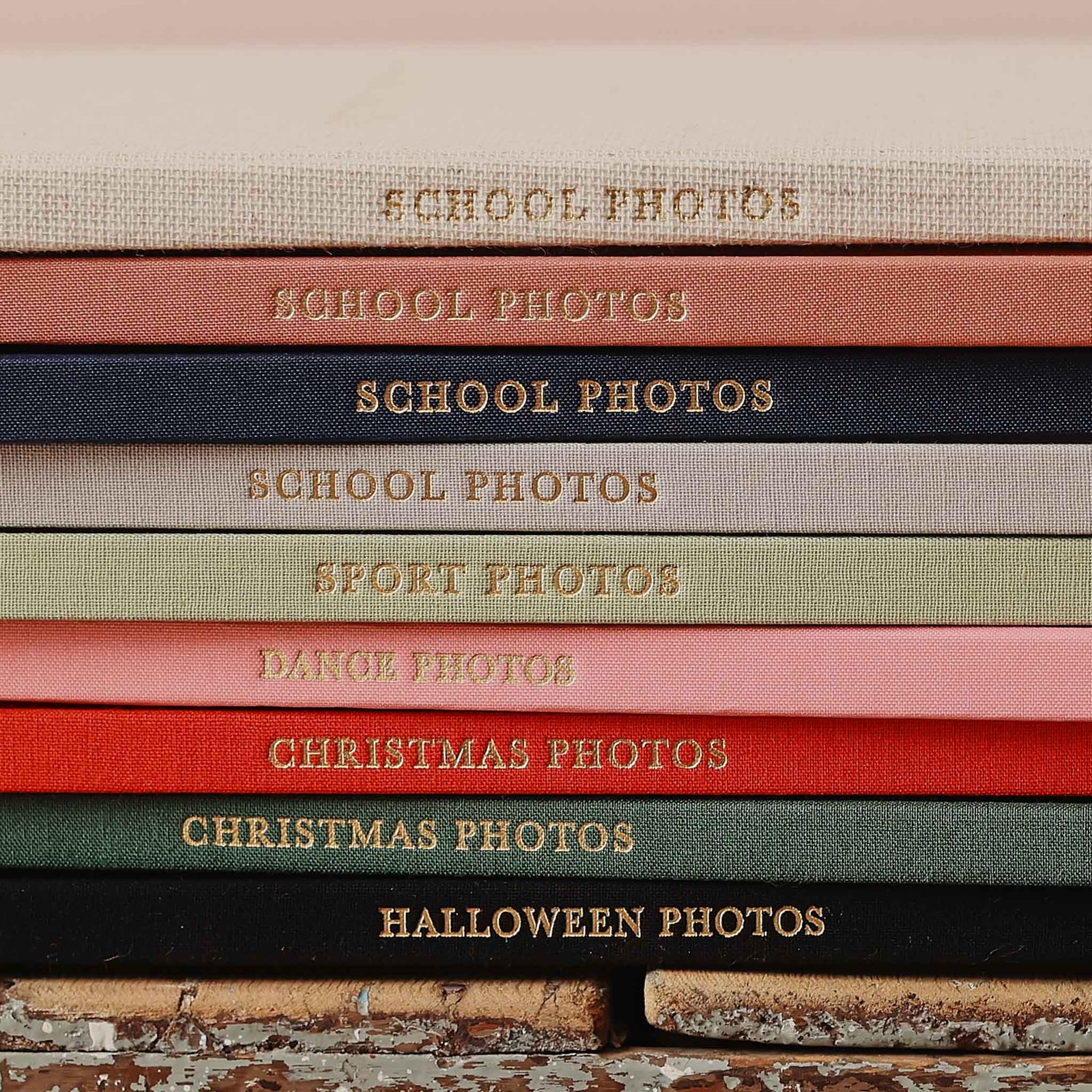 Stack of photo journals showing spine titles