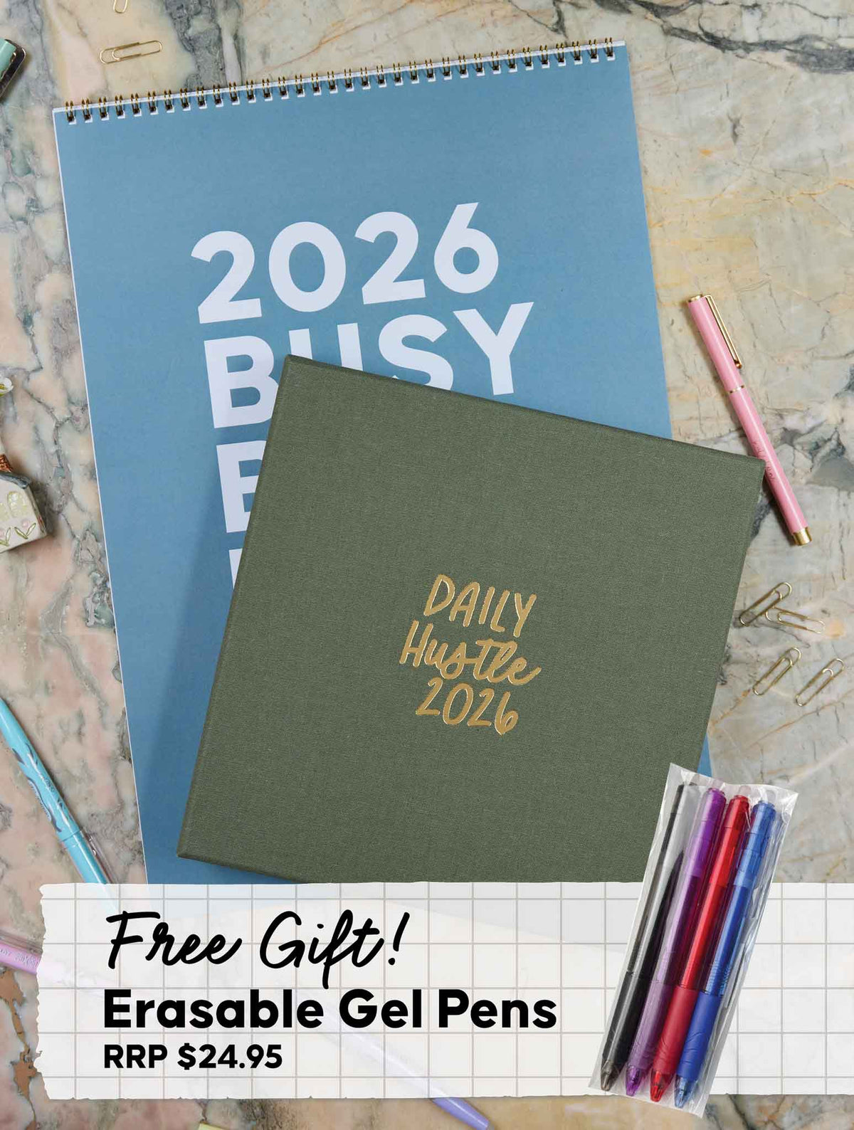 2026 Big Box Wall Planner + Daily Hustle Pistachio Bundle + FREE PEN PACK!
