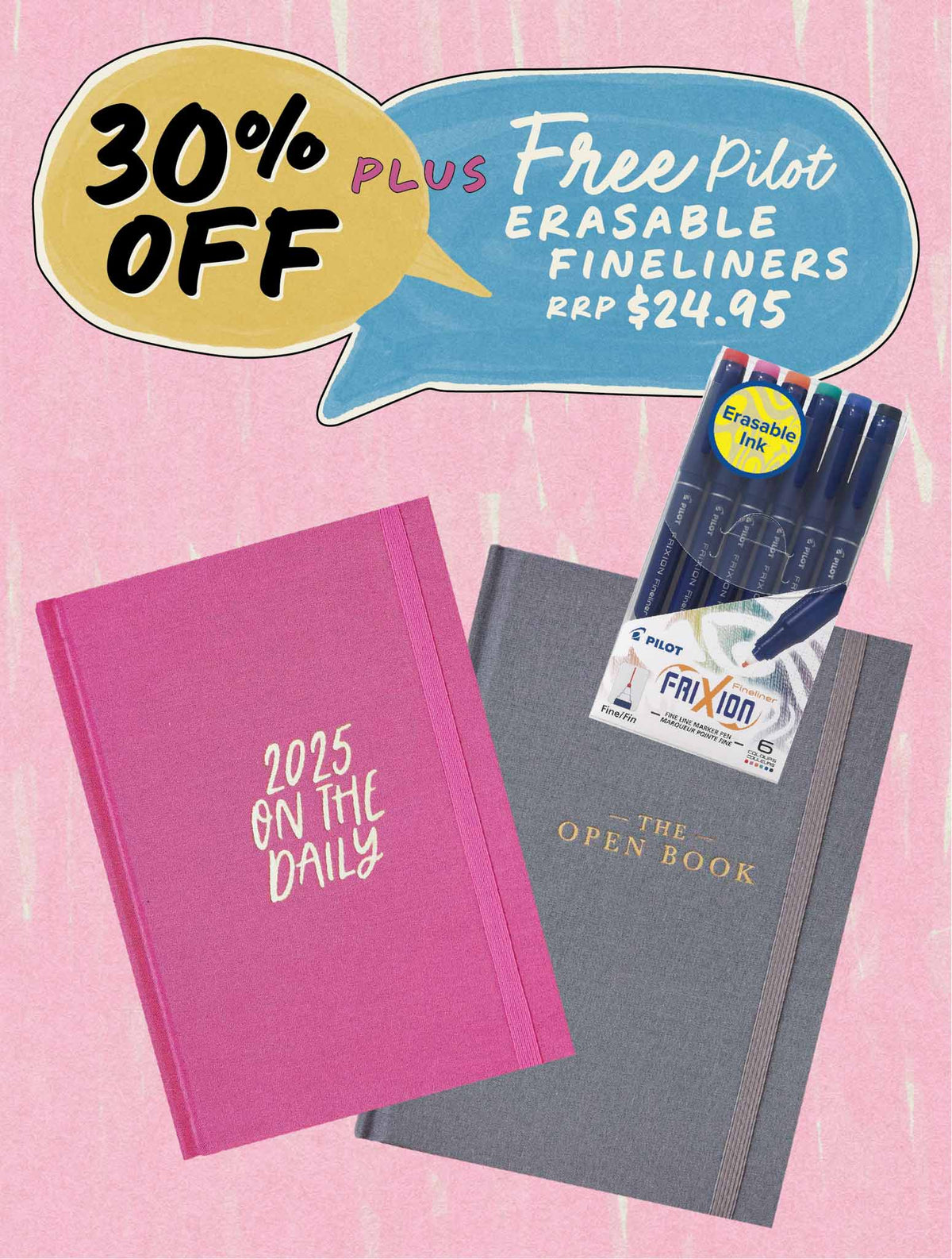 2025 On The Daily Planner + Open Book Grey Bundle + FREE PEN PACK!