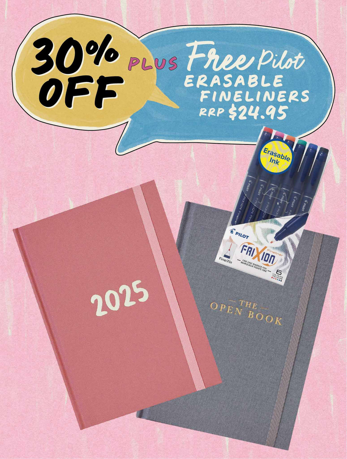 2025 Weekly Planner Blush + Open Book Grey Bundle + FREE PEN PACK!