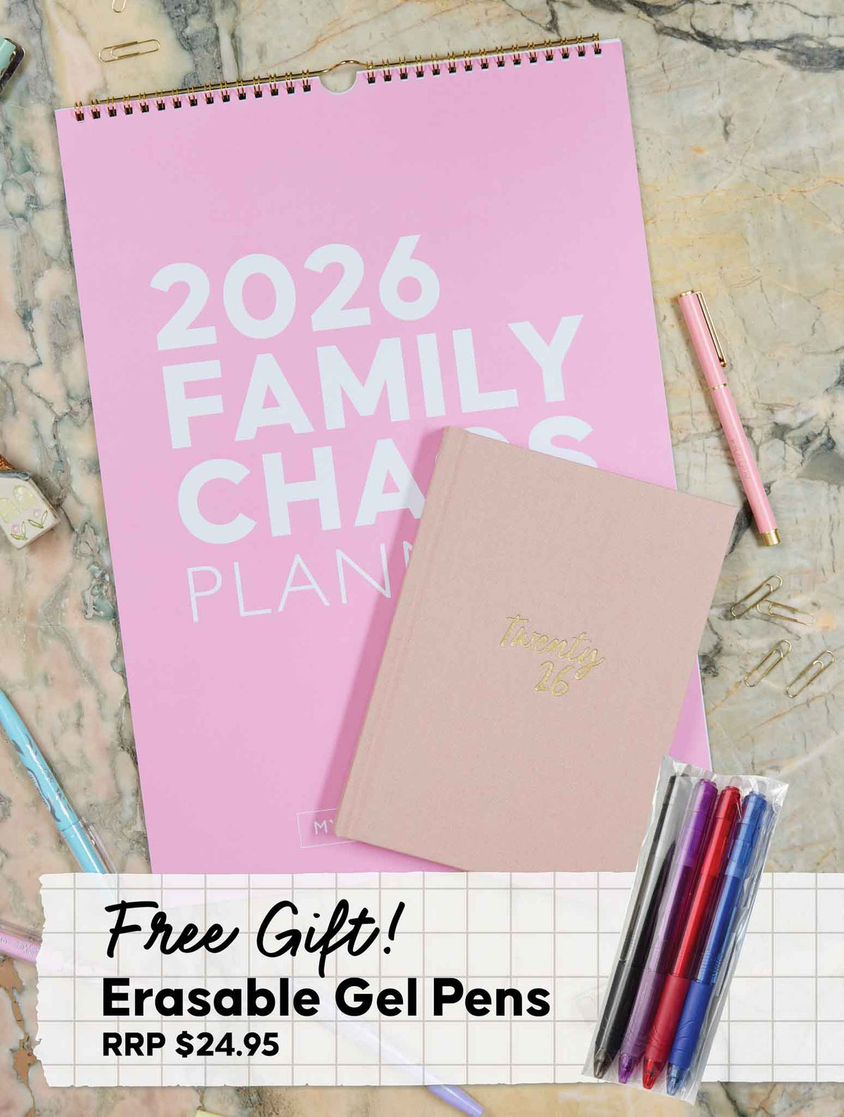 2026 Family Chaos Planner + Weekly Planner Blush Bundle + FREE PEN PACK!