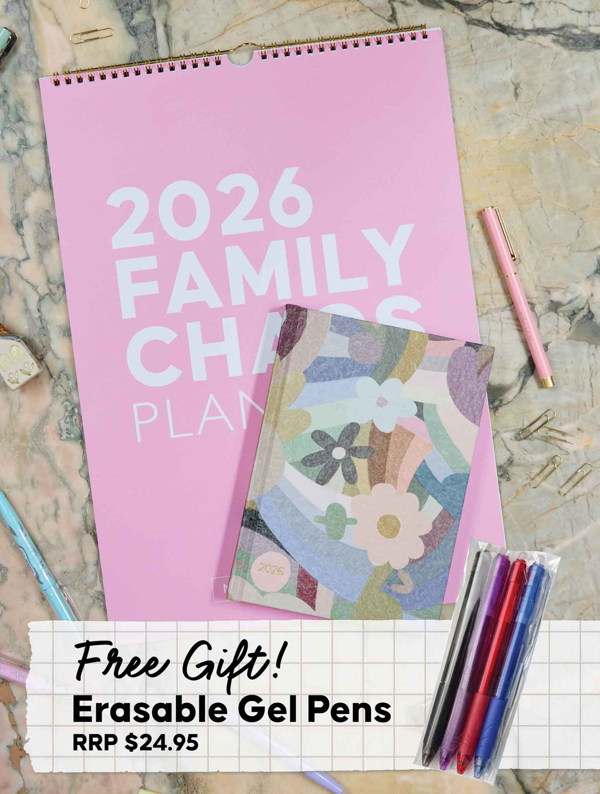 2026 Family Chaos Planner + Weekly Planner Flowers Bundle + FREE PEN PACK!