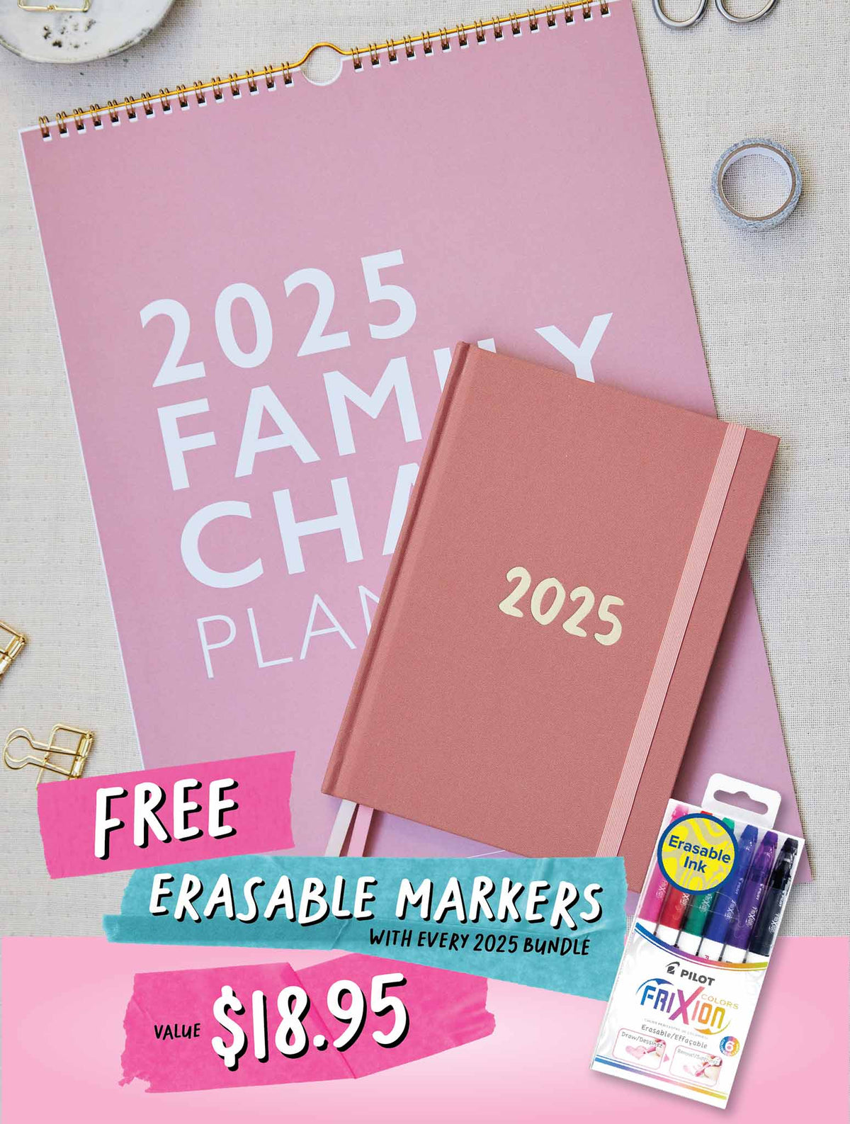 2025 Family Chaos + Weekly Planner Blush Bundle + FREE GIFT!