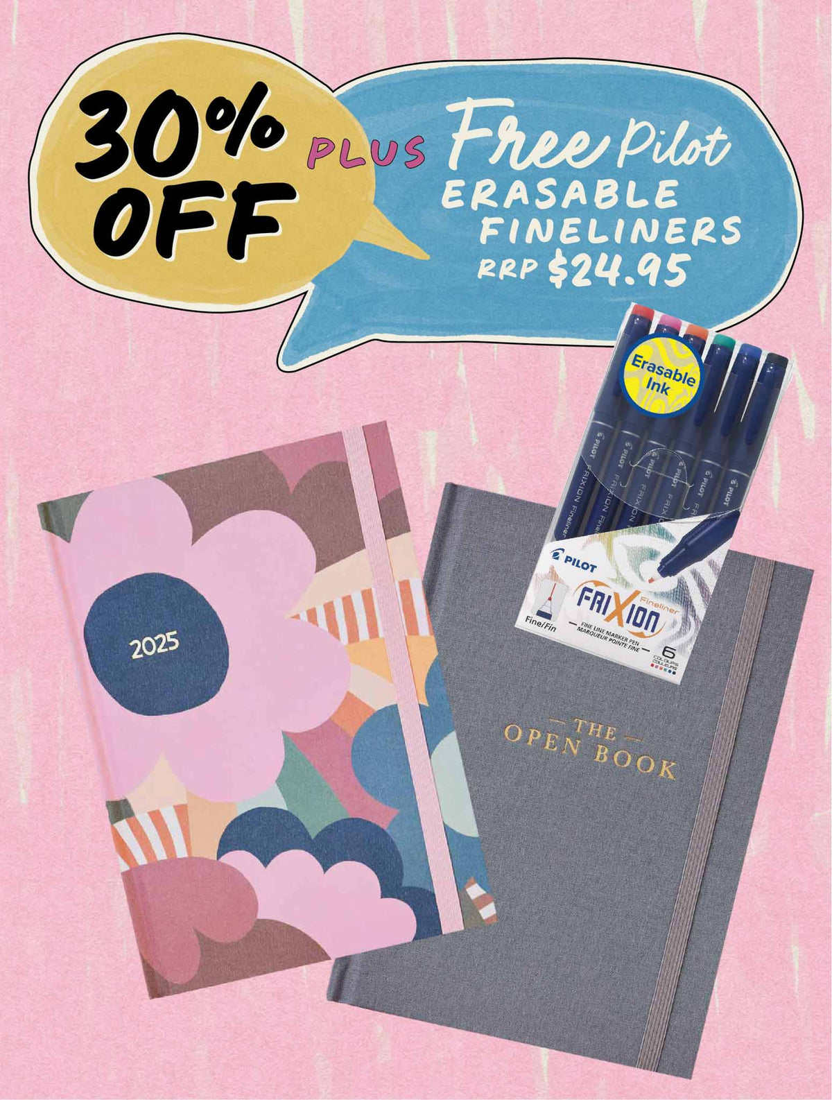 2025 Weekly Planner Peony + Open Book Grey Bundle + FREE PEN PACK!