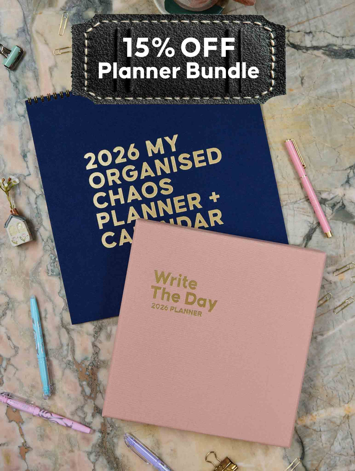 2026 Linen Calendar Navy + Write The Day Planner Shell